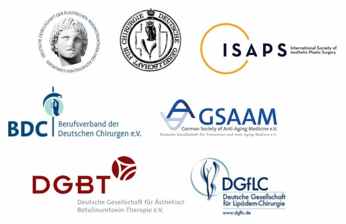 Fachgesellschaften und Berufsverbände der plastischen und ästhetischen Chirurgie: DGPRÄC, DGCH, ISAPS, BDC, GSAAM, DGBT und DGfLC